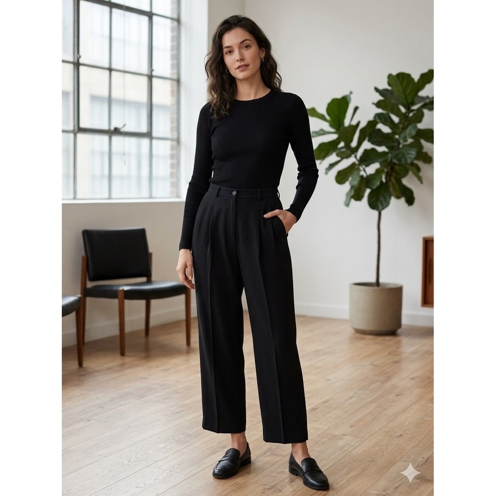 Vintage 90s Garfield & Marks Black Pleated Trousers High Waisted Micro-Ribbed